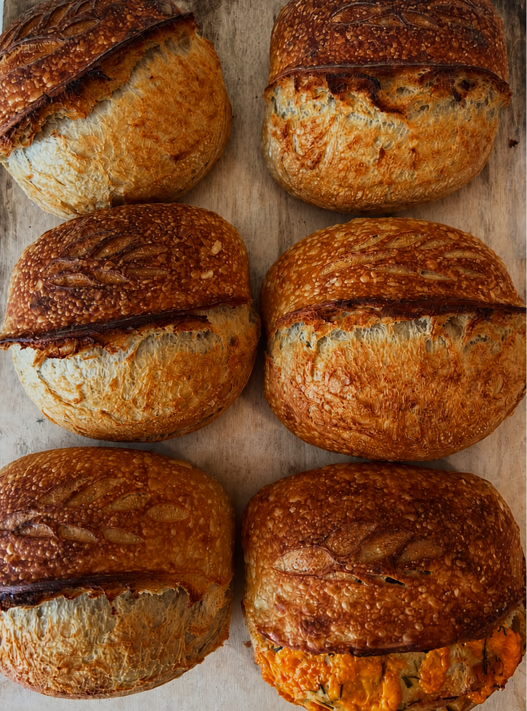 Freshly baked artisan sourdough loaves